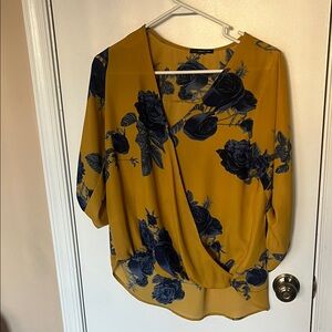 West kei Mustard and Navy Floral Blouse